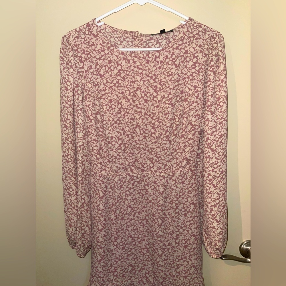 Mauve Floral Long Sleeve- Mini Dress